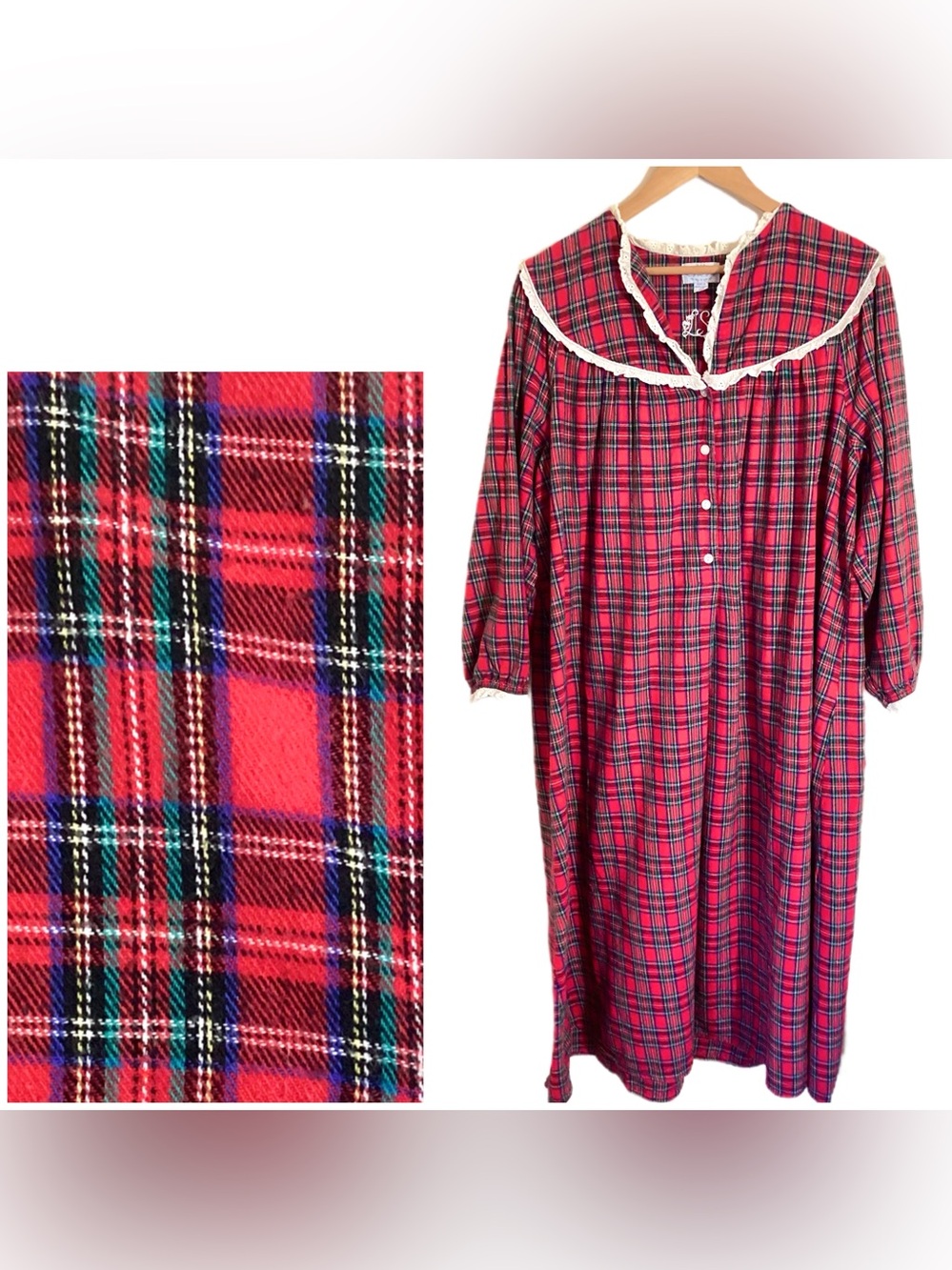Lanz of Salzburg Cotton Flannel Plaid Nightgown 2X